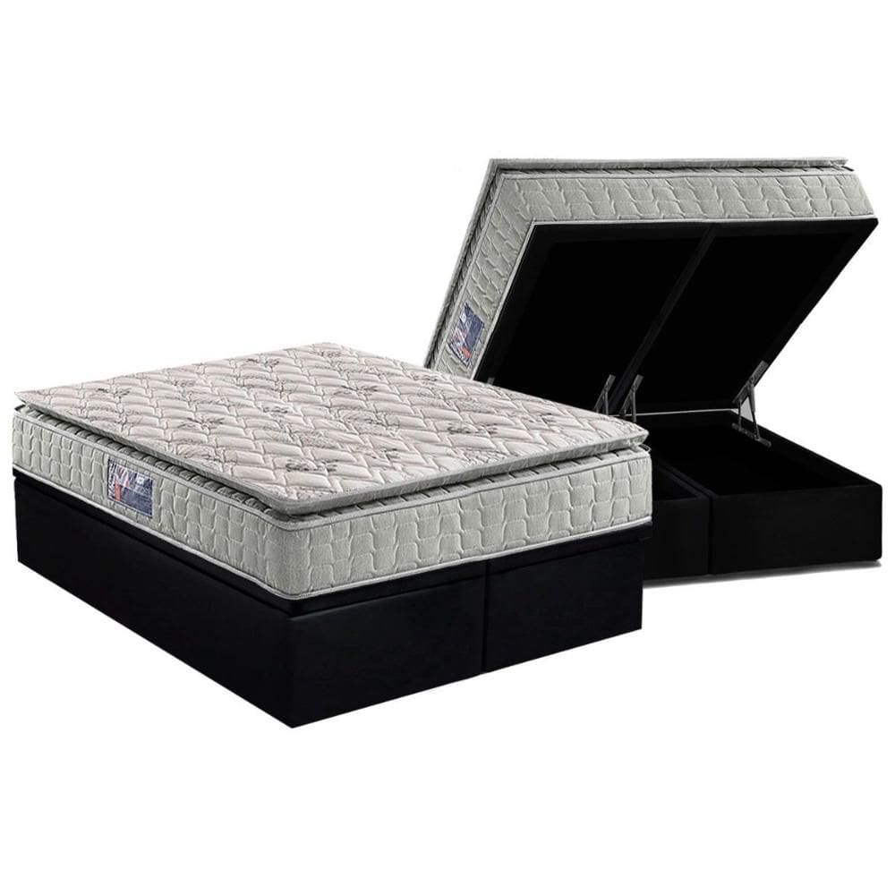 Conjunto Box Baú Queen: Colchão Molas D Angelis Anjos D33 Orthosono One Face + Base CRC Suede Black (158x198)