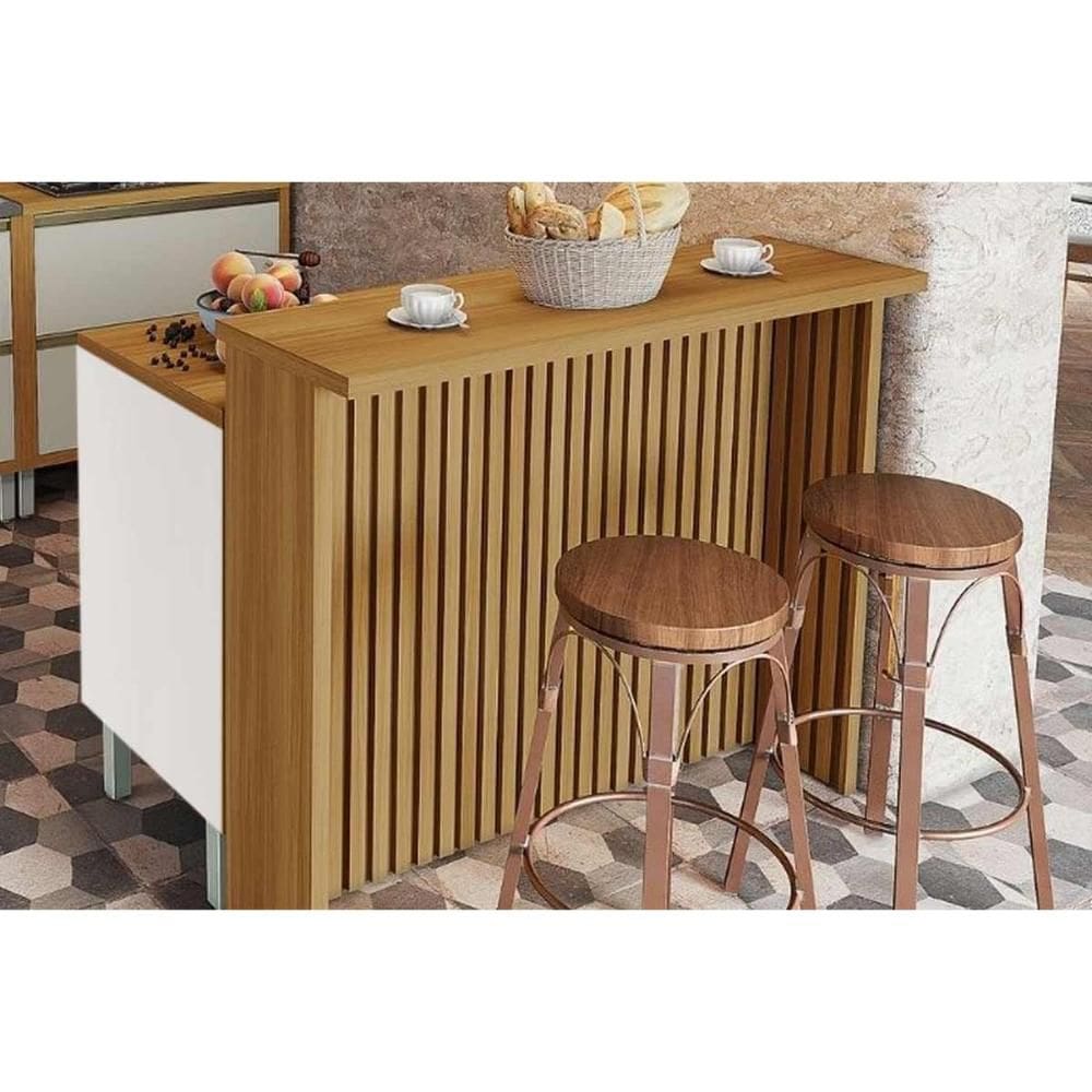 Módulo Cozinha Nesher Marquesa c/ 1 Porta e 3 Gavetas 120cm Branca/Nature - Nesher