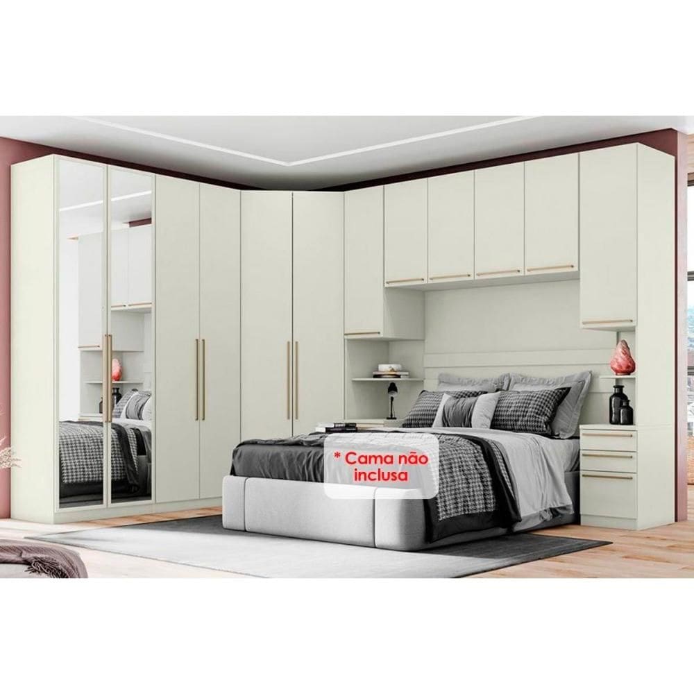 Quarto Casal Modulado Seletto 6 Peças (1 Ponte + 1 Closet + 2 G Roupas + 2 Complementos) QMH06 Areia - Henn