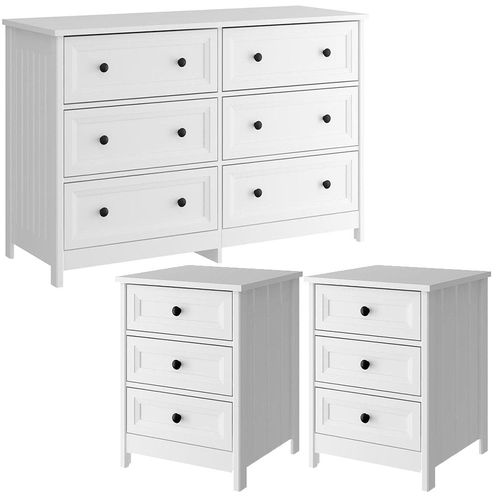 Comoda 6 Gavetas E 02 Mesas de Cabeceira 3 Gavetas Branco Dtall