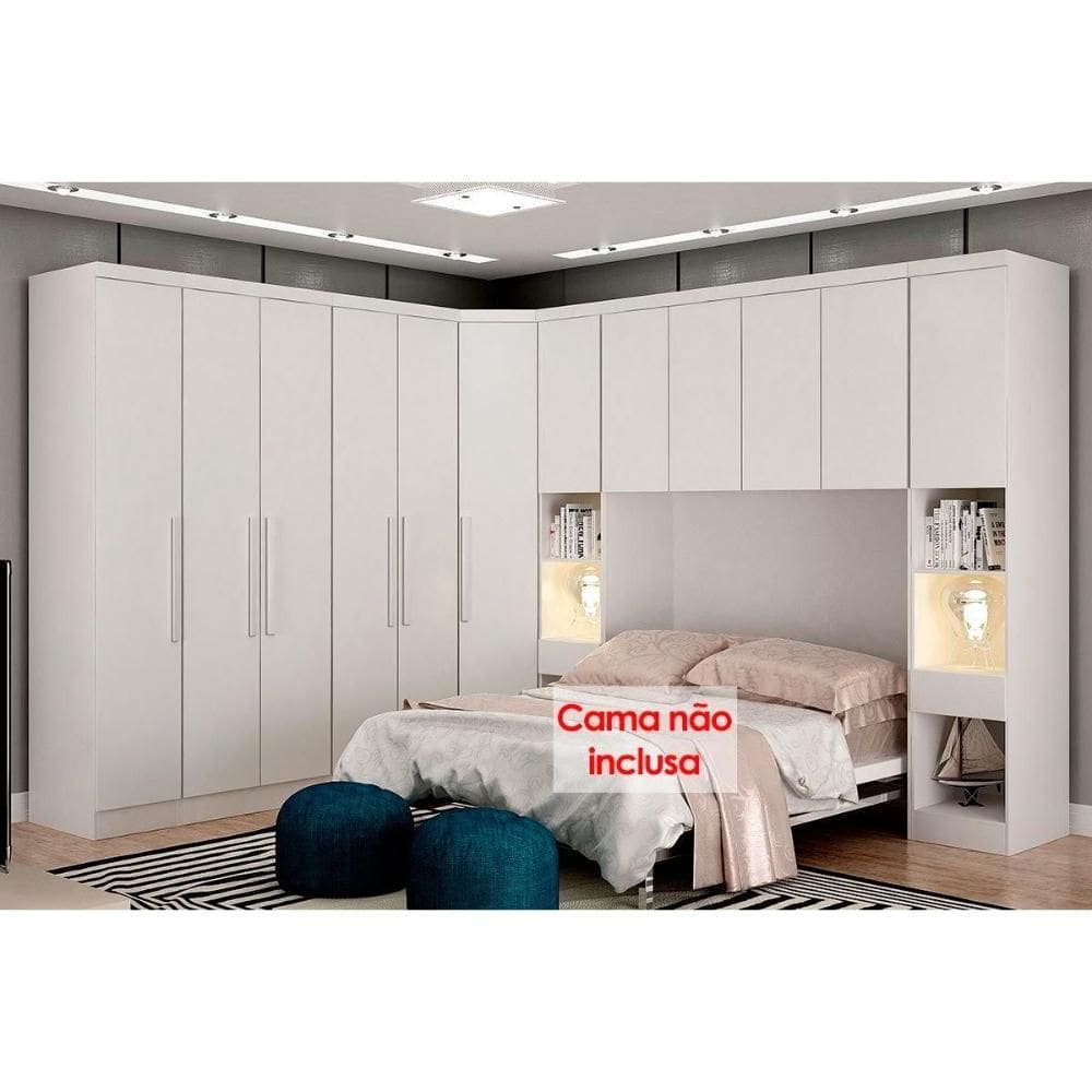 Quarto Modulado Bari Rizon/Linea 7 Peças ( 1 Aéreo + 3 Guarda Roupas + 1 Closet Obliquo + 2 Complementos) QCM106 Branco - Novo Horizonte