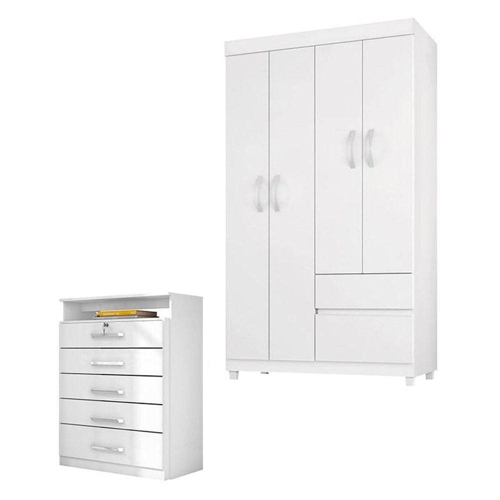 Cômoda Triunfo E Guarda Roupa Solteiro Lótus Branco - Demóbile