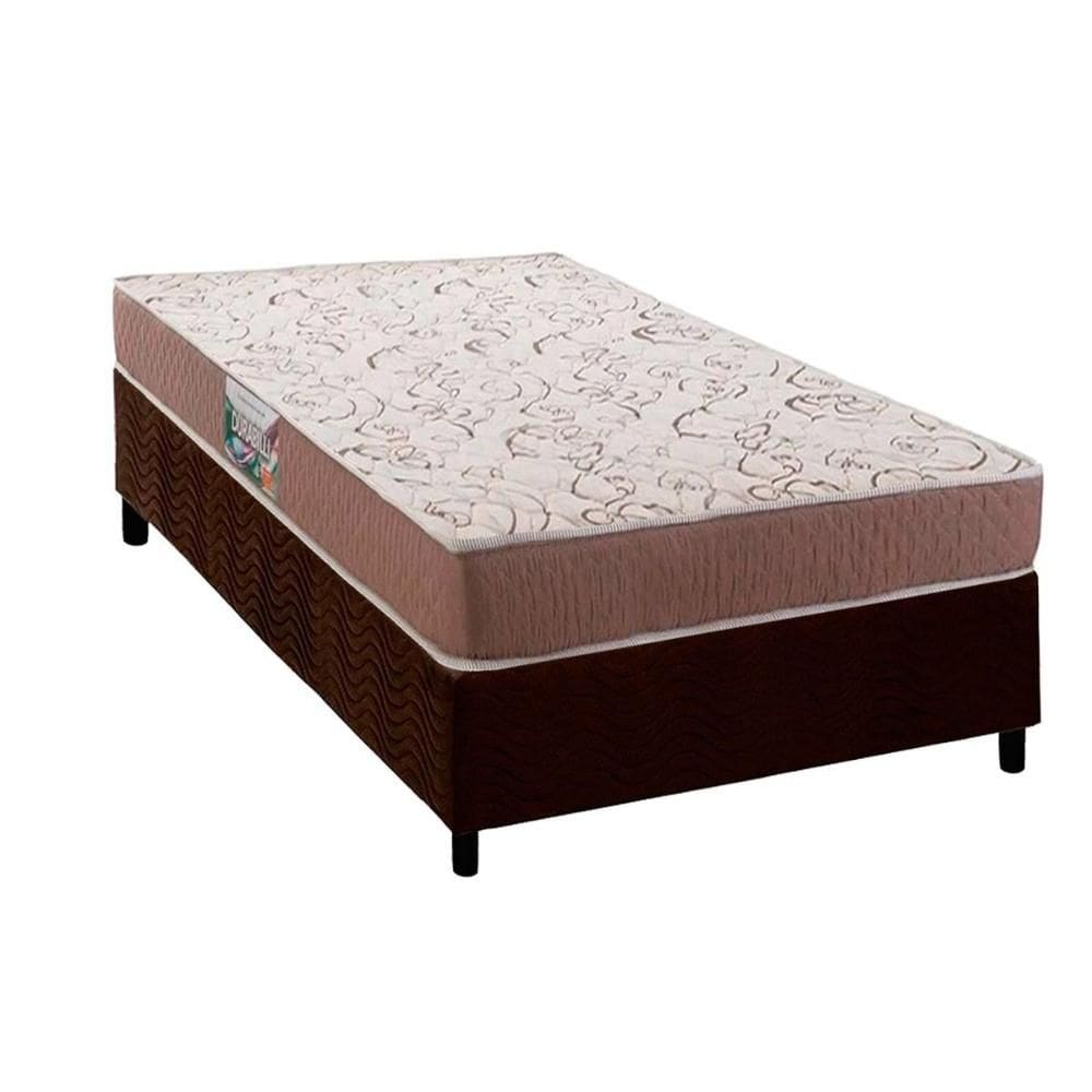 Cama Box Solteiro: Colchão Ortopédico Herval Compact AG 65 / Durabilli Bordado Double Side + Base CRC Suede Brown (78x188)