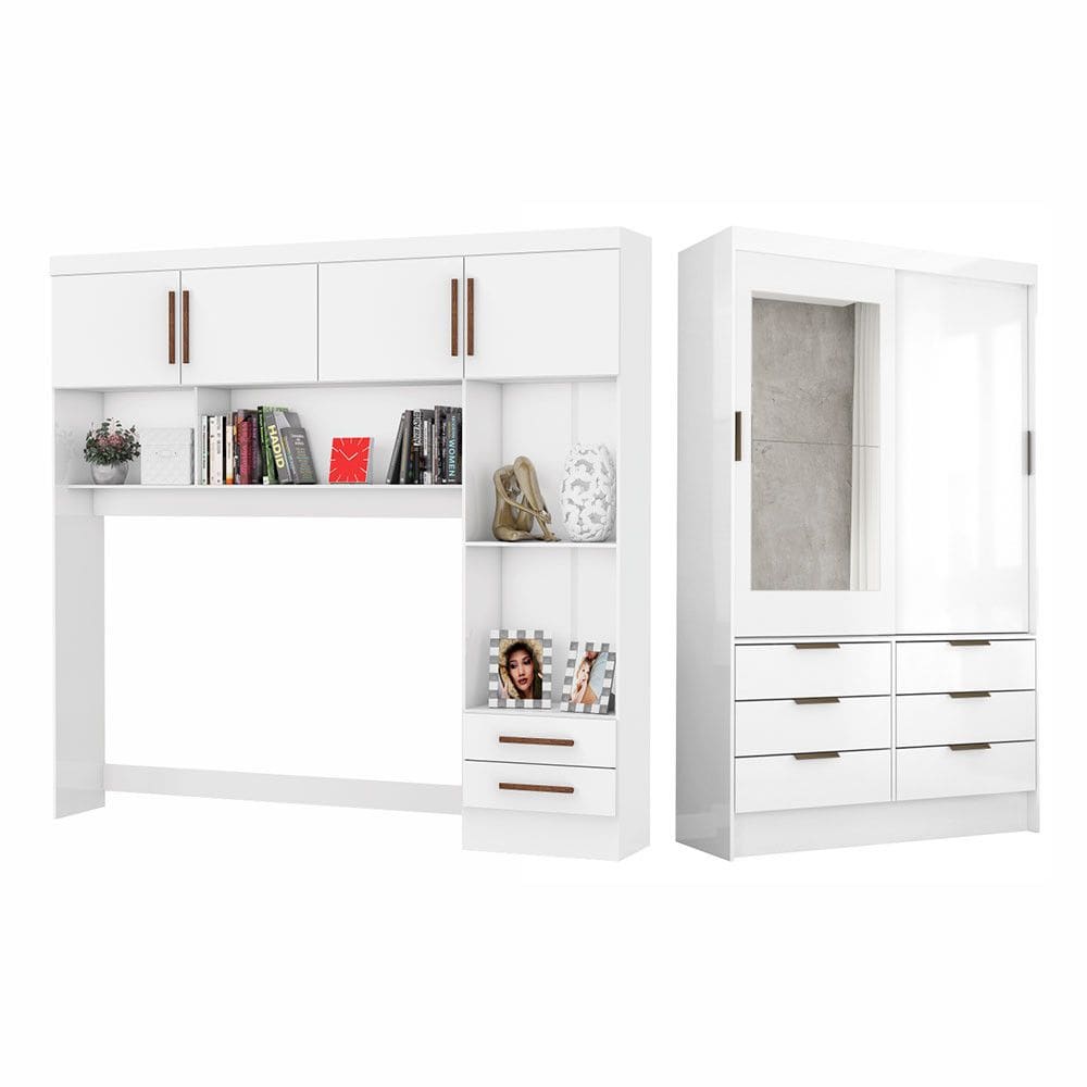 Guarda Roupa Casal Modulado Sevilha 4 e 2 Portas 8 Gavetas com Espelho Carioca Móveis