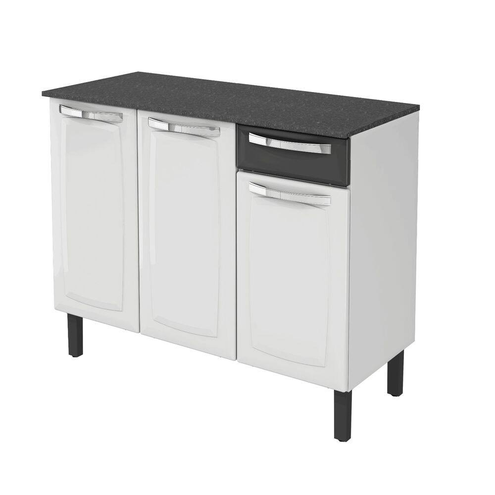 Balcão de Cozinha Rose 3 Portas 1 Gaveta Branco com Preto - Rede Móveis