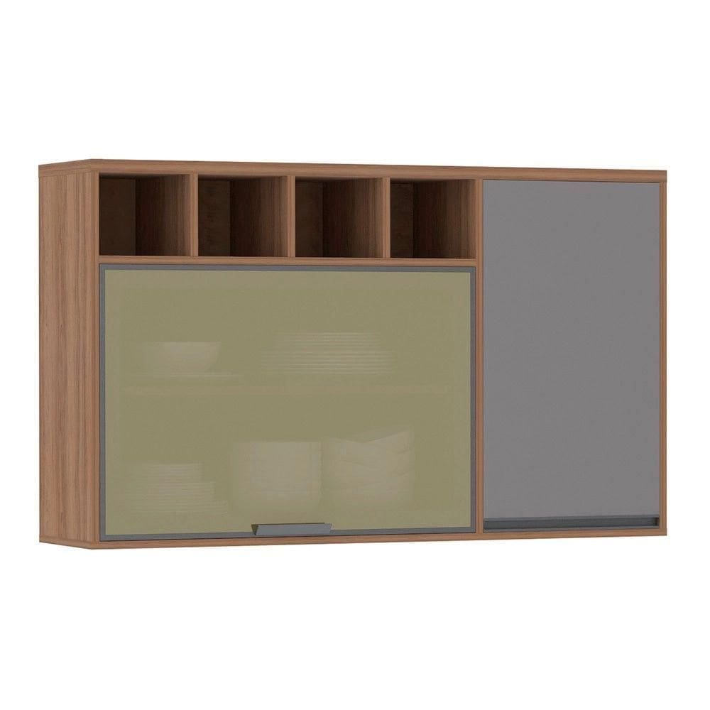 Armário Aéreo 120 Cm 1 Porta Cinza Puro/Reflecta Bronze 1 Porta E Nicho Superior Isa Luciane Móveis