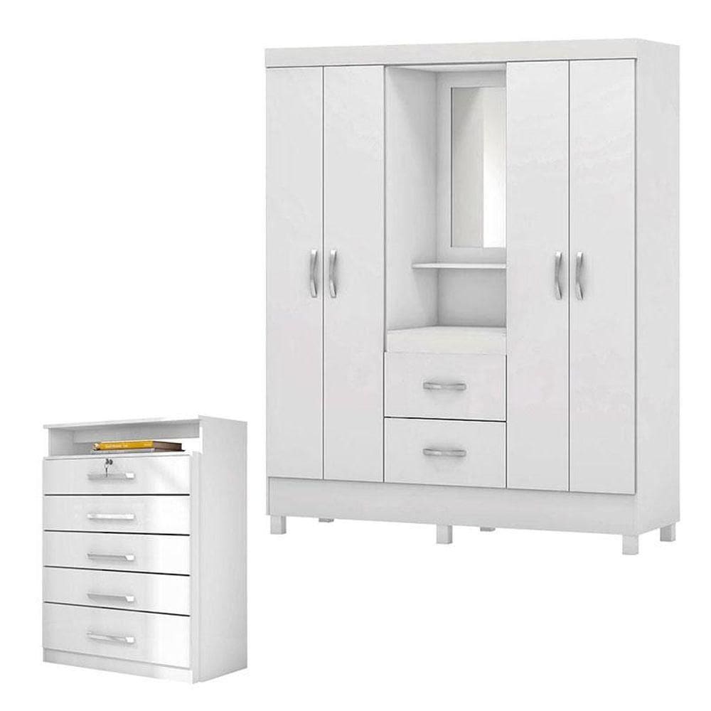 Cômoda Triunfo E Guarda Roupa Casal Lord Branco - Demóbile