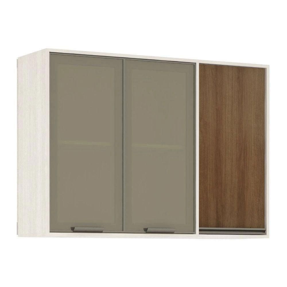 Armário Aéreo De Cozinha 120 Cm 1 Porta Fechada 2 Portas Com Vidro Reflecta Linea Luciane Móveis