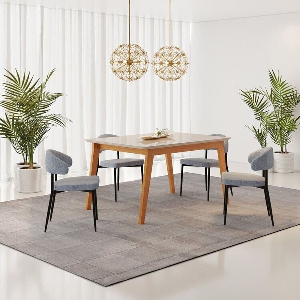 Conjunto Sala de Jantar Mesa Elegance Candian com 4 Cadeiras Bless Marrom/Off White/Cinza