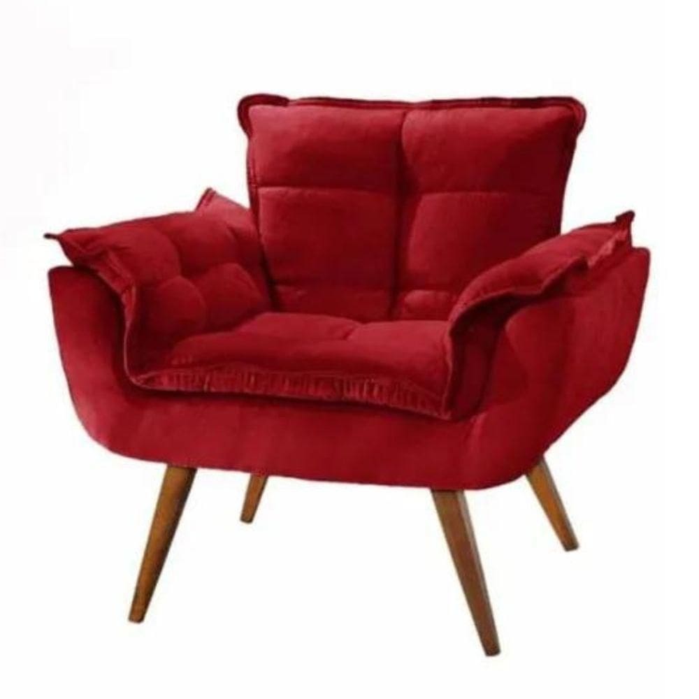 Poltrona Decorativa Opala Escritório Recepção Sala Pé Palito Suede Veludo Vermelha - Fábrica 1 Móveis