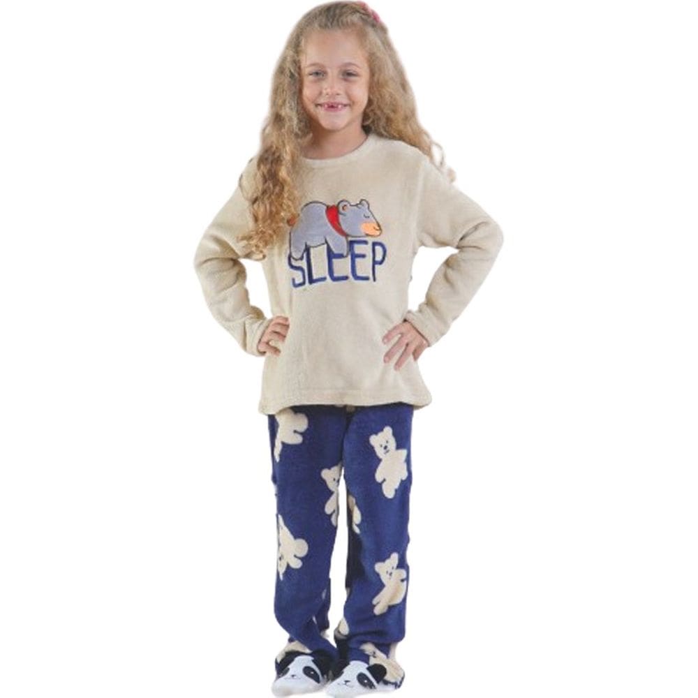 Conjunto Pijama de Plush Infantil Macio Quentinho e Divertido