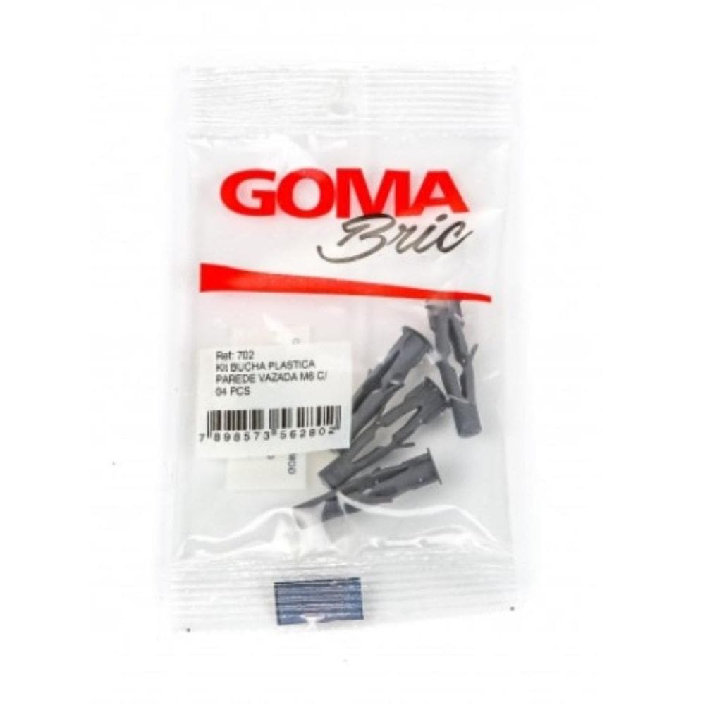 Kit Bucha Plástica Parede Vazada M6 Goma com 4 Peças