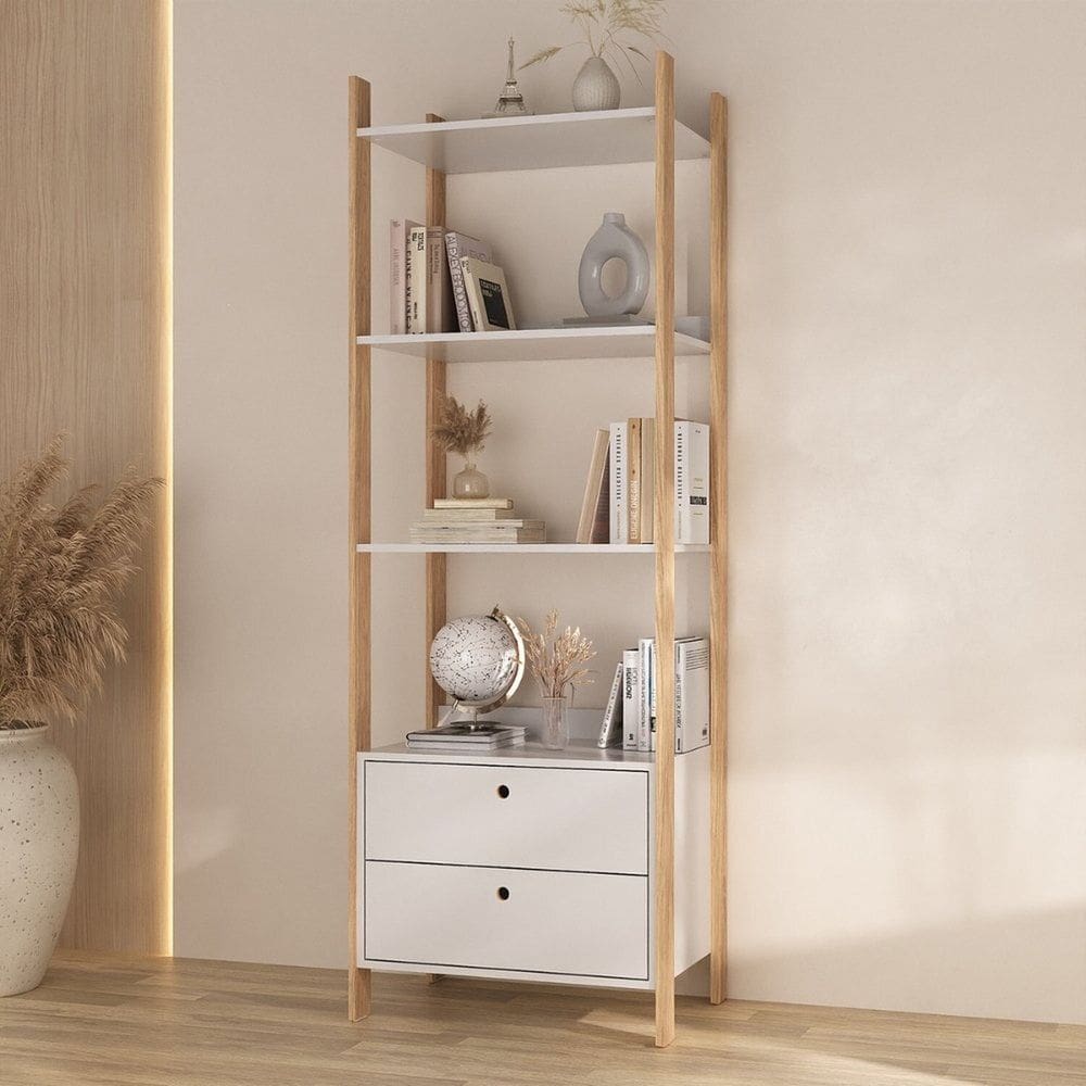 Estante Modular Essenza com 3 Prateleiras com 2 Gavetas Branco