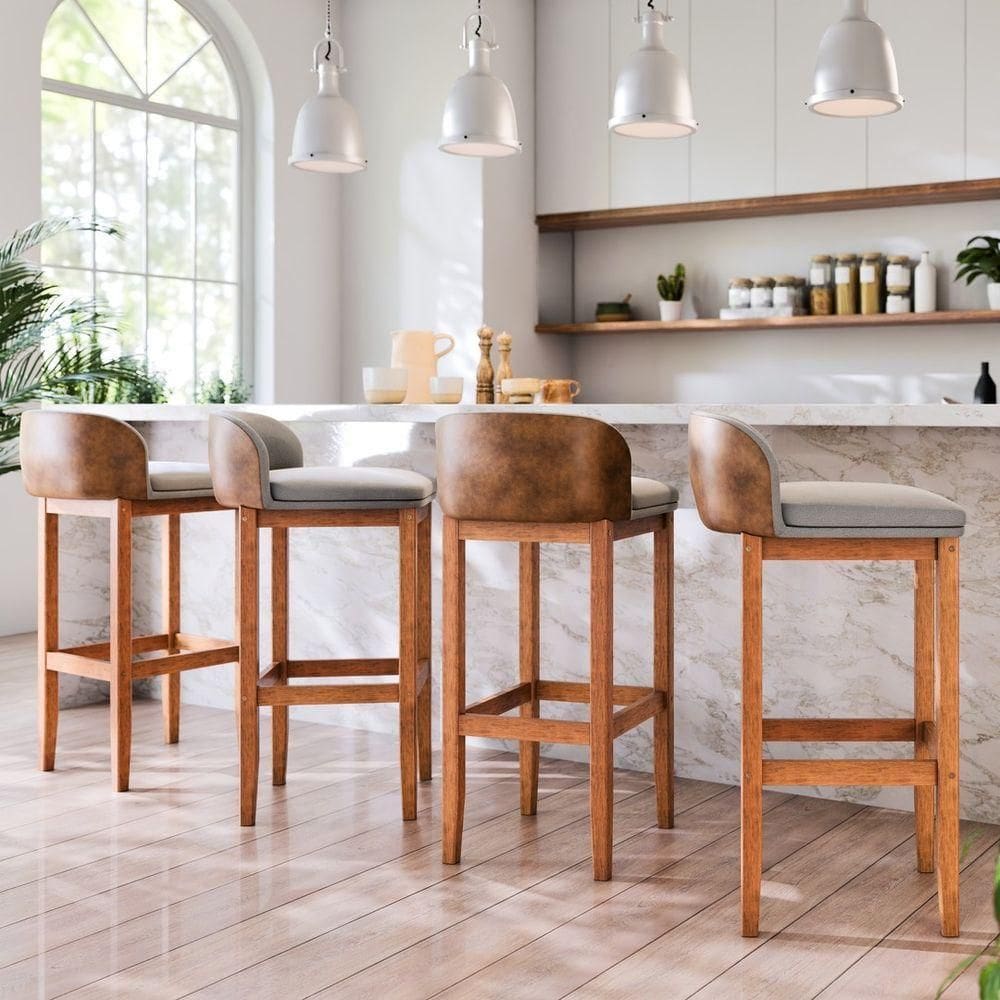 4 Banqueta Moderna Pé Madeira Maciça Acabamento Semi Brilho