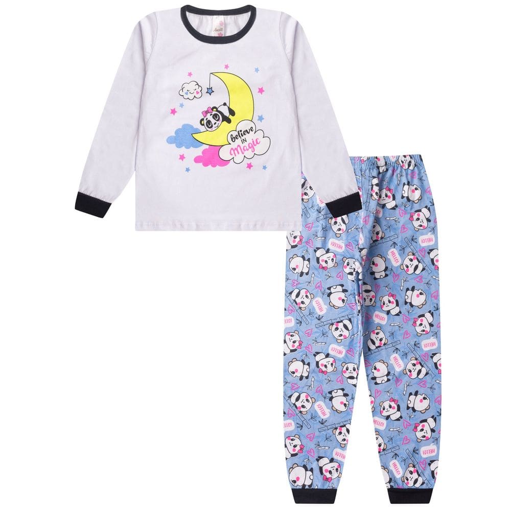 Pijama Feminino Infantil Menina Inverno em Meia Malha Estampado