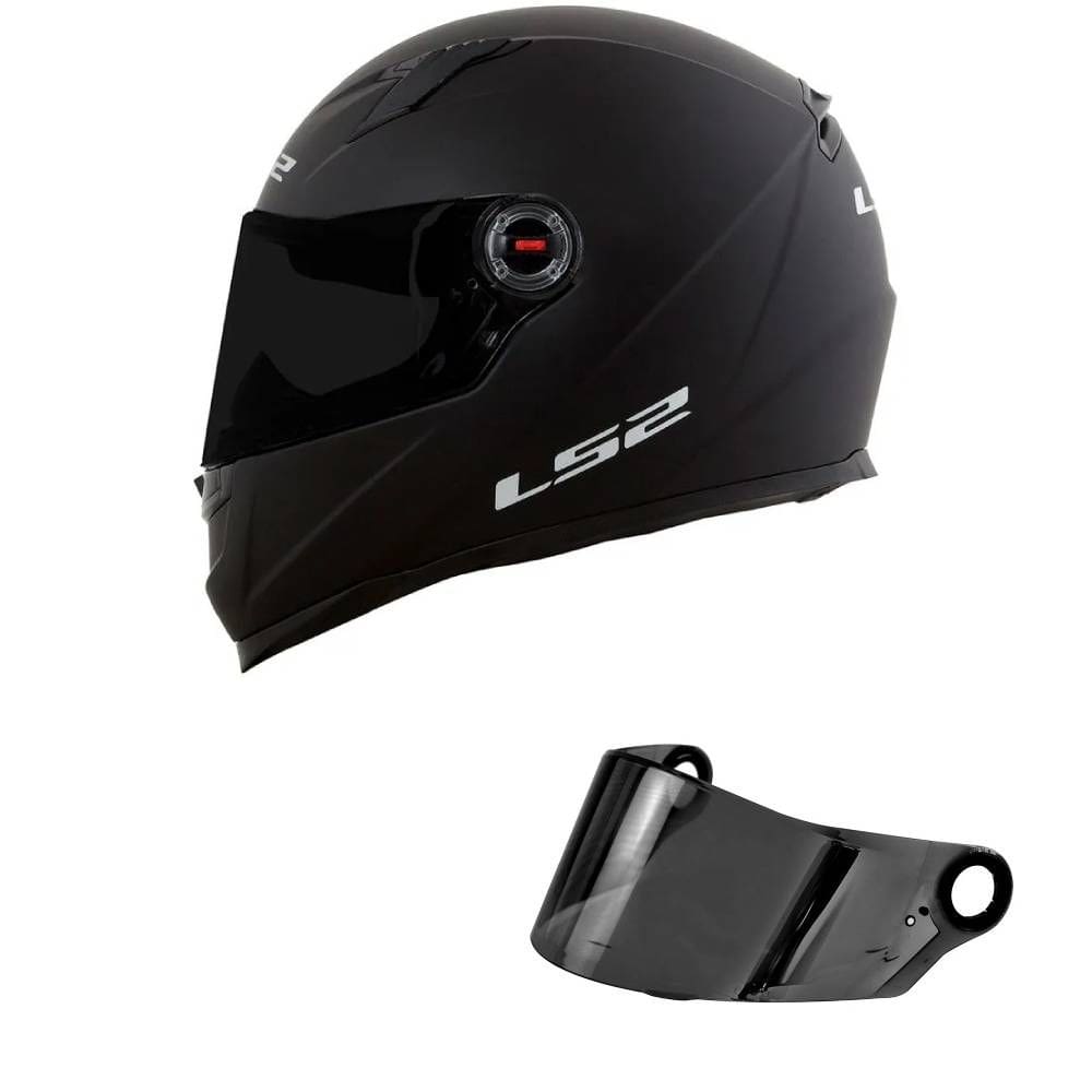 Capacete LS2 FF358 Monocolor Preto Fosco Mais Viseira Fumê