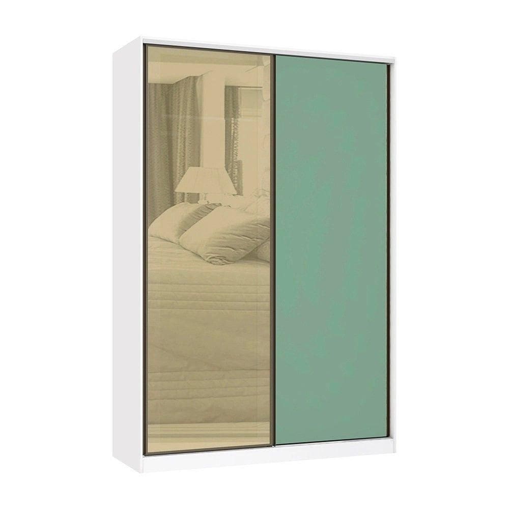 Guarda Roupa 2 Portas De Correr 3 Gavetas 159cm Com Vidro Reflecta Bronze Prime Luciane Móveis