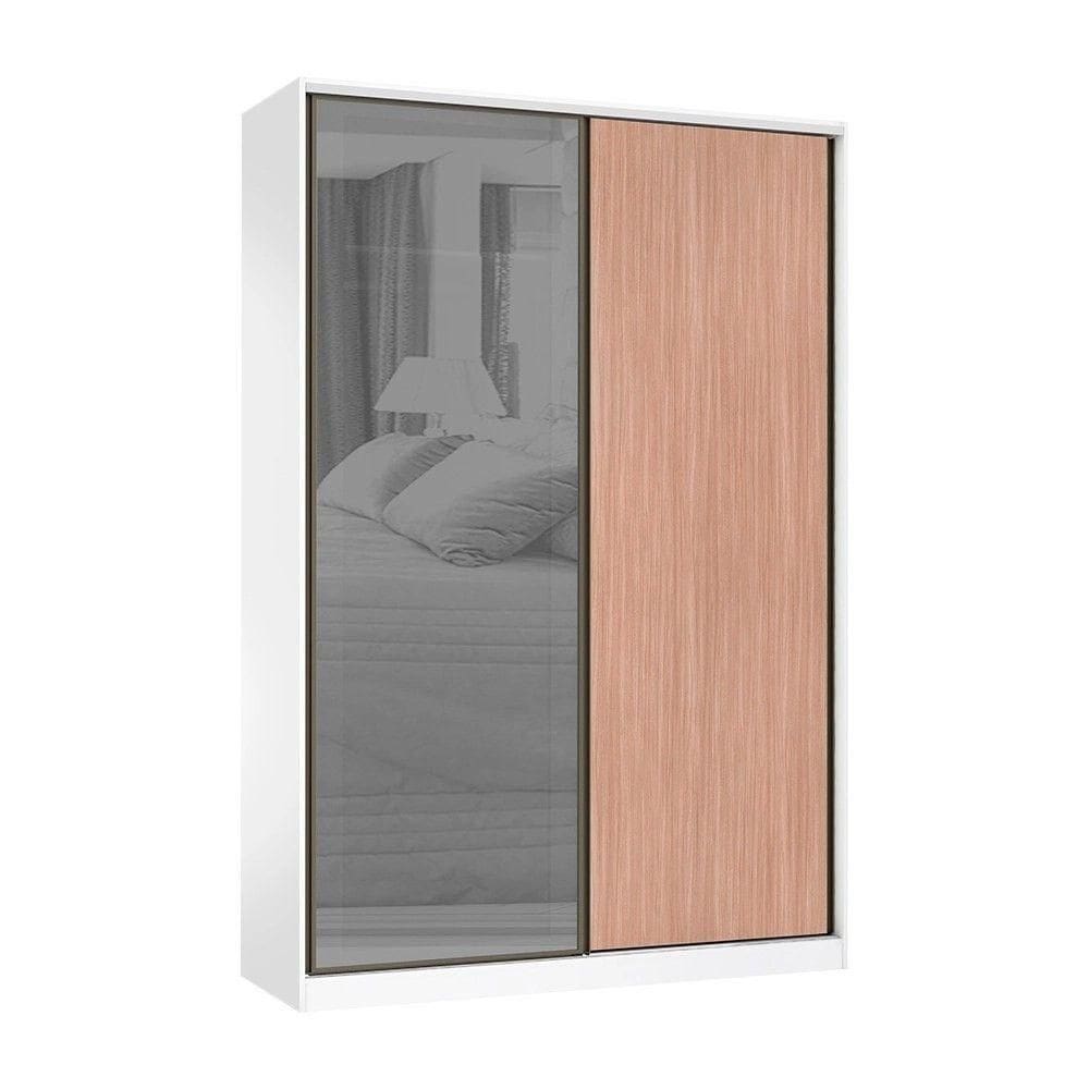 Guarda Roupa 2 Portas De Correr 3 Gavetas 159cm Com Vidro Reflecta Prata Prime Luciane Móveis