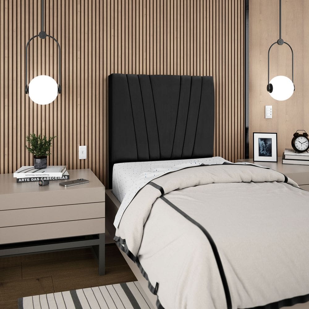 Cabeceira Para Cama Box Solteiro Carla 90cm Suede Preto