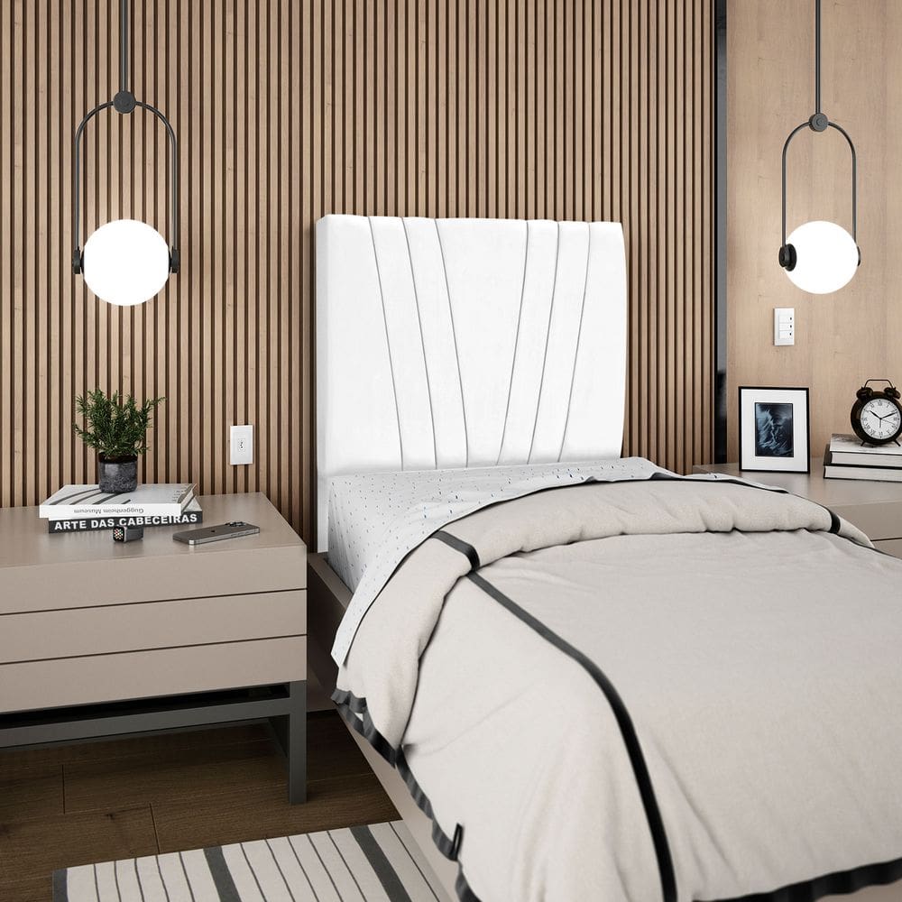 Cabeceira Para Cama Box Solteiro Carla 90cm Suede Branco