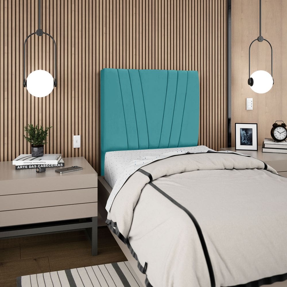 Cabeceira Para Cama Box Solteiro Carla 90cm Suede Turquesa