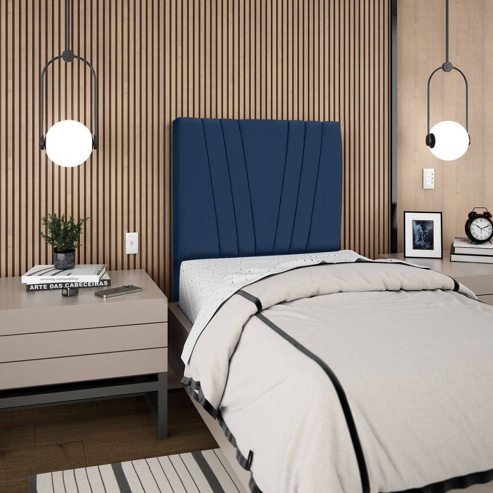 Cabeceira Para Cama Box Solteiro Carla 90cm Suede Marinho