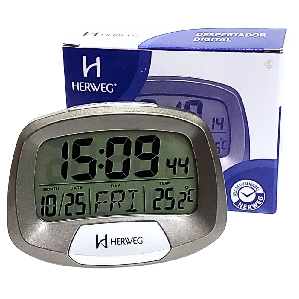 Relógio Despertador Digital Herweg Cinza Metálico 2977 - 071