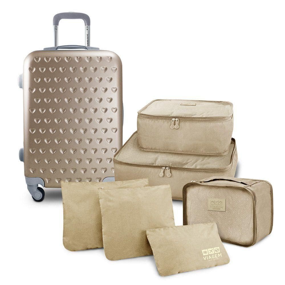 Kit Mala De Bordo E Organizadores De Malas 6 Pçs Love Dourado