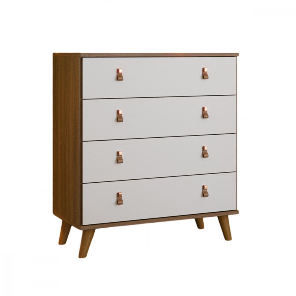 Cômoda Encanto 4 Gavetas Nogal com Branco Brilho Batrol