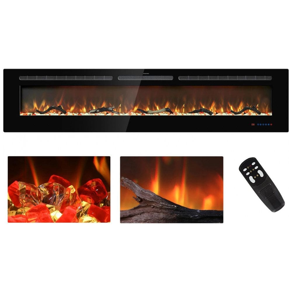 Lareira Elétrica de Embutir A43x203L com Controle Remoto, Temporizador e Chamas Multicolorida, 110V, Kentsky, Preta
