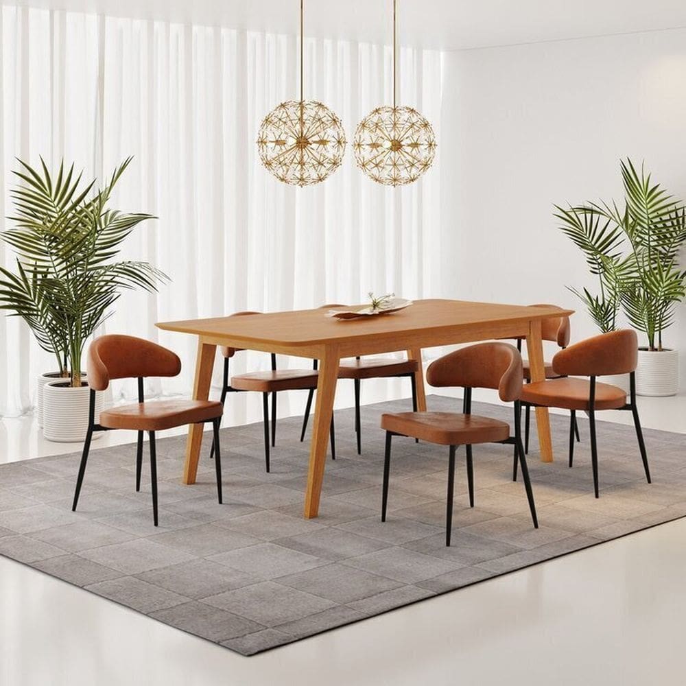 Conjunto Sala de Jantar Mesa Elegance com 6 Cadeiras Bless Marrom/Whiskey