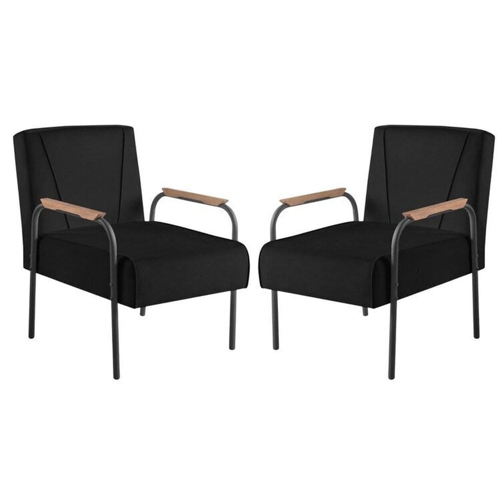 Kit 2 Poltronas para Sala de Estar Apolo Estilo Contemporâneo Preto