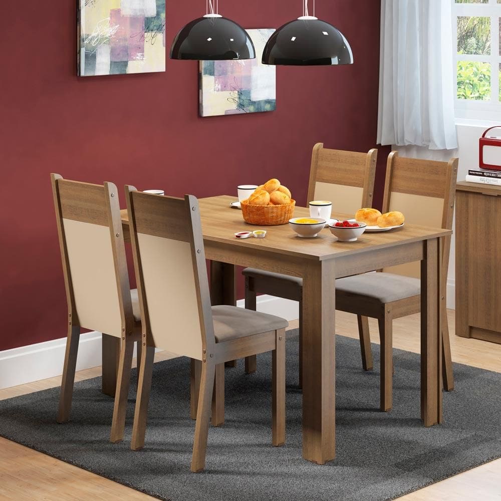Conjunto Sala de Jantar Havana Madesa Mesa Tampo de Madeira com 4 Cadeiras XV