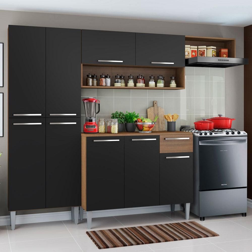Armário de Cozinha Compacta Rustic/Preto Emilly Top Madesa XV