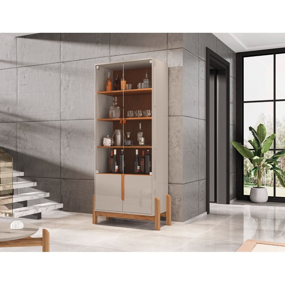 Cristaleira Liz 4 Portas Pés em Madeira Vidro OffWhite com Cedro - Rede Móveis
