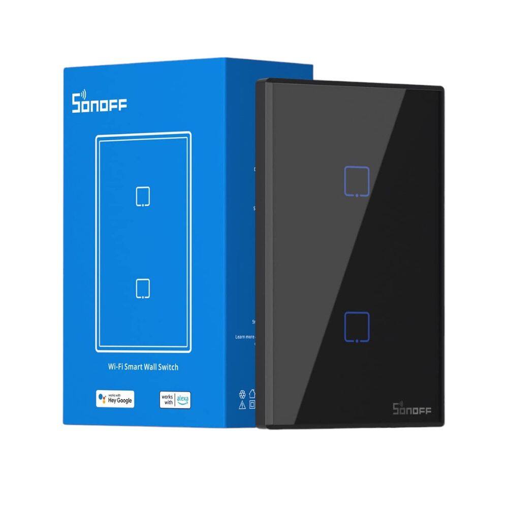 Interruptor Inteligente de Parede Sonoff T3US2C Bivolt Preto