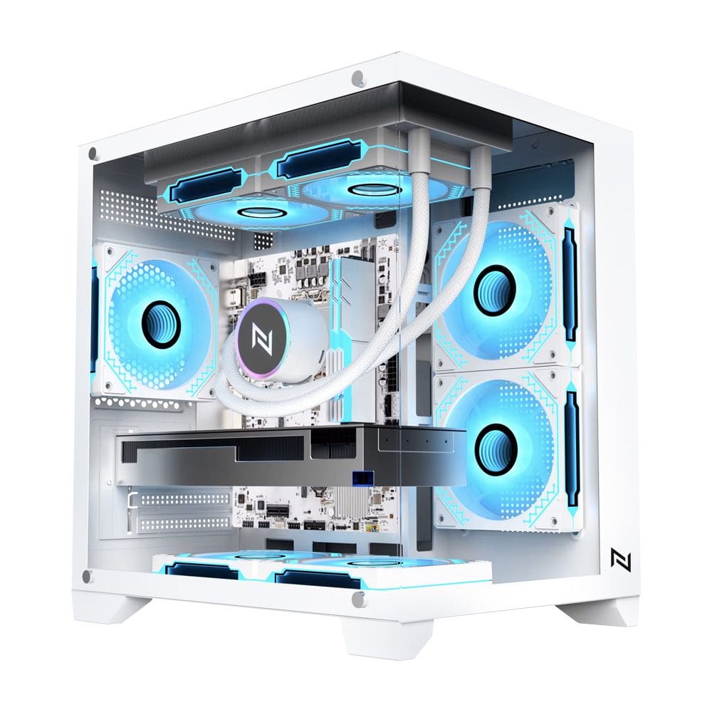 Gabinete Gamer Neologic Aquario Full Glass, Mid-Tower, Lateral E Frontal Vidro Temperado, Branco, 3 Fans Argb - Nl-Fglwh