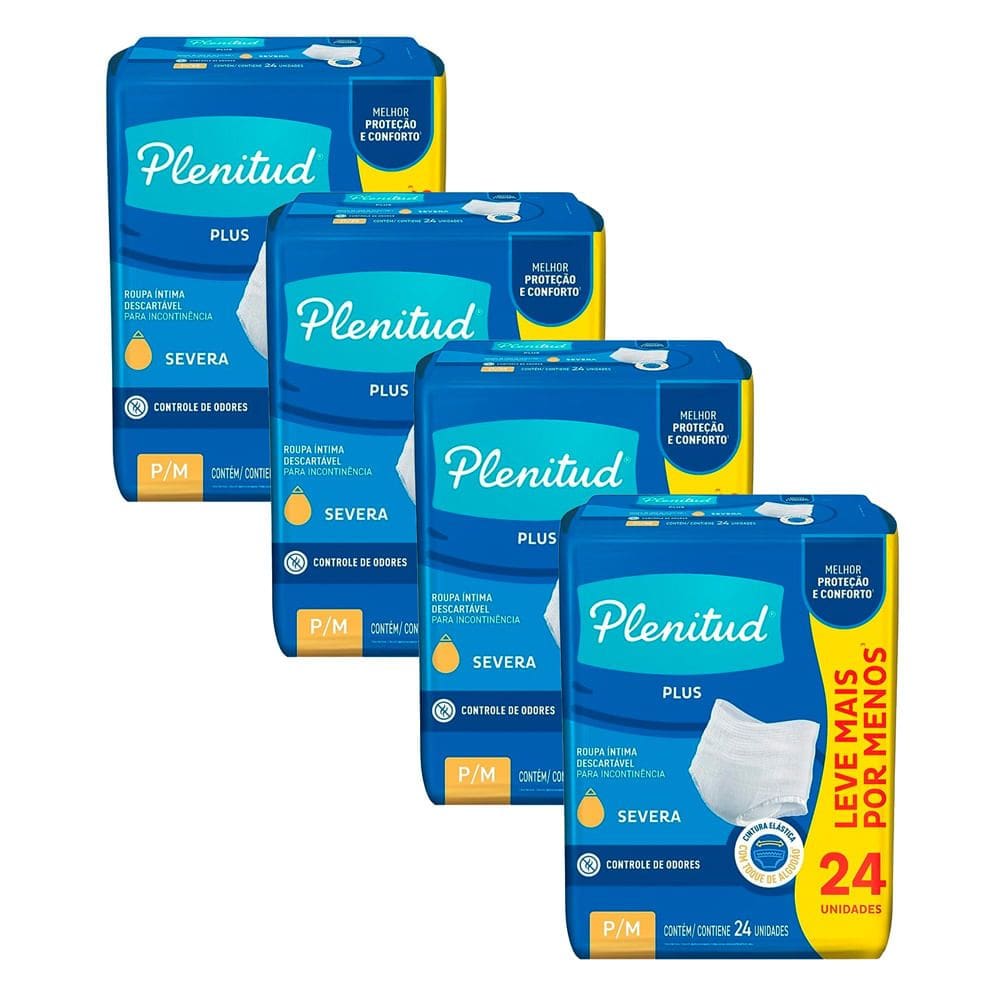 Kit 4 Roupa Íntima Plenitud Plus Unissex Tamanho P/M 24 Unidades Leve Mais Por Menos cada