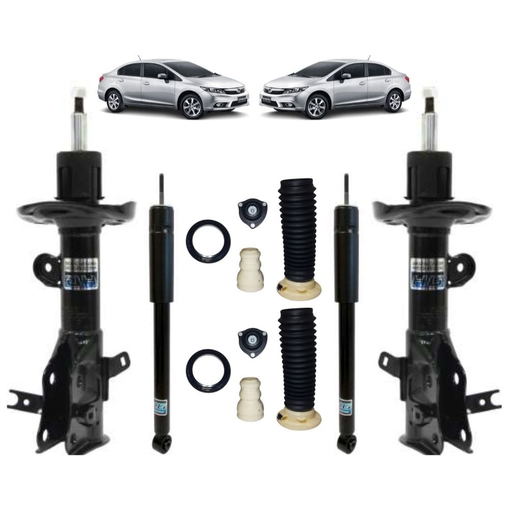 2 Pares Amortecedor Civic 2.0 2012 A 2016 Nakata Dianteiro/Traseiro Pressurizado + Kit Batente
