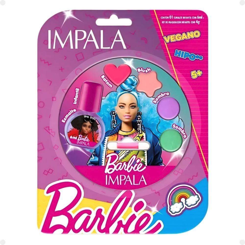 Kit Impala Barbie:1 Esmalte e Paleta de Maquiagem Infantil Extraordinária