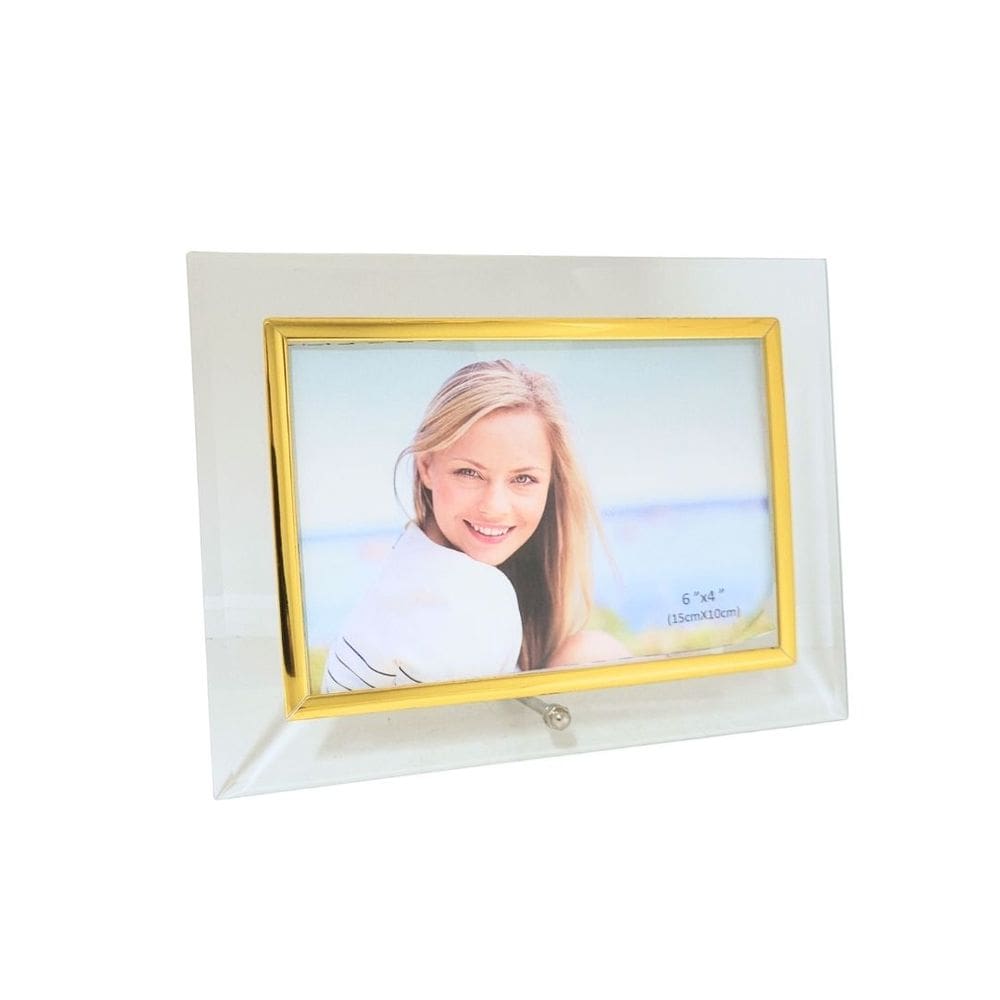 Porta Retrato Vidro Reto Prime Borda Dourada 10x15 Horizontal - Tuut