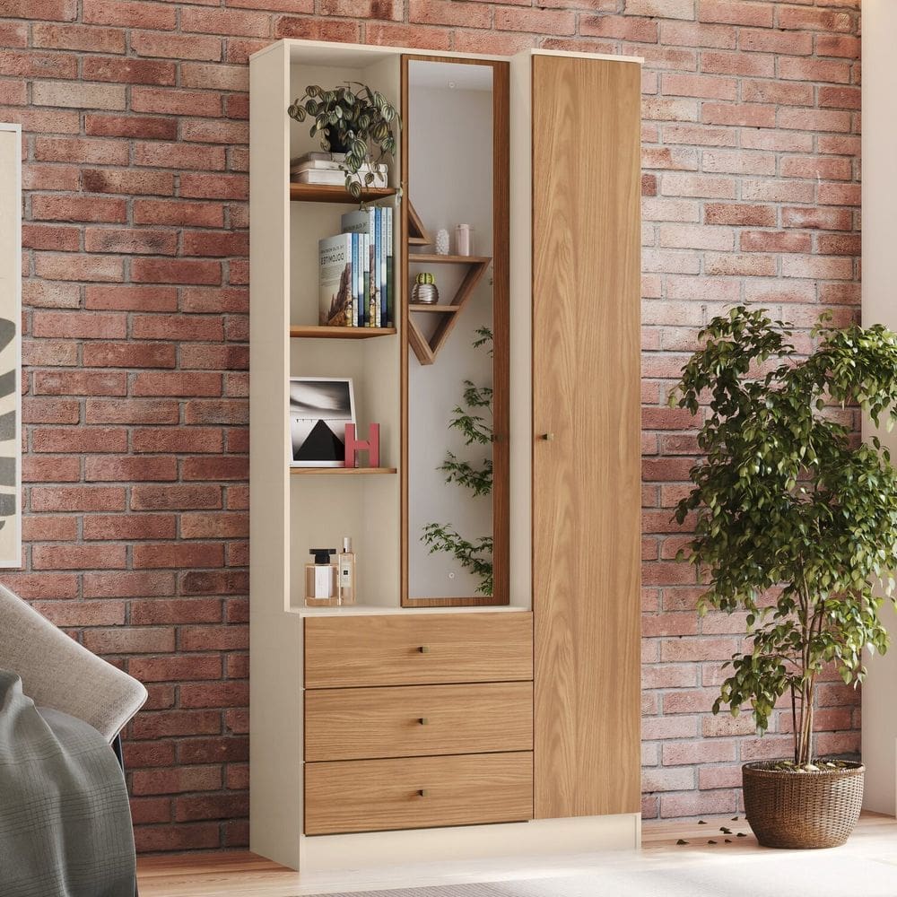Sapateira Doha 1 Porta 3 Gavetas com Nichos Decorativos Marrom