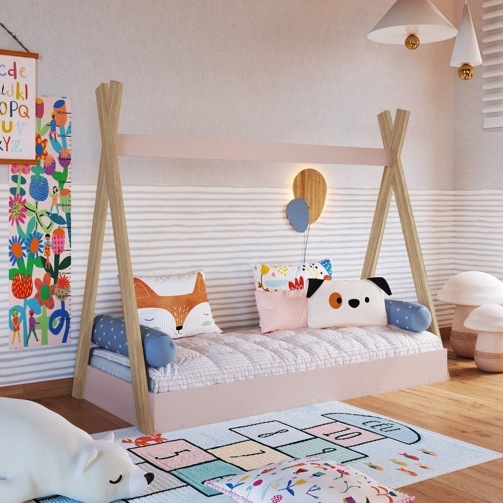 Cama Cabana de Solteiro 129cm X 198cm X 82,6cm Itapuã/Rosa