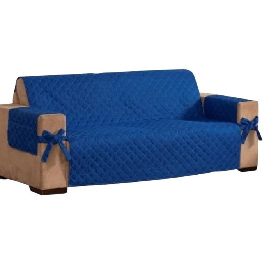 Manta De Sofá 3 Avulso Lugares King Laço Porta Controle Azul