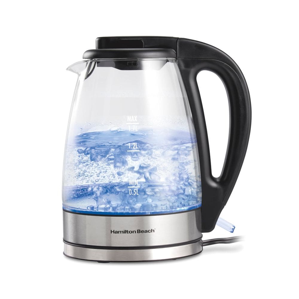 Chaleira elétrica Hamilton Beach 1.7L para caldeira de água de vidro transparente