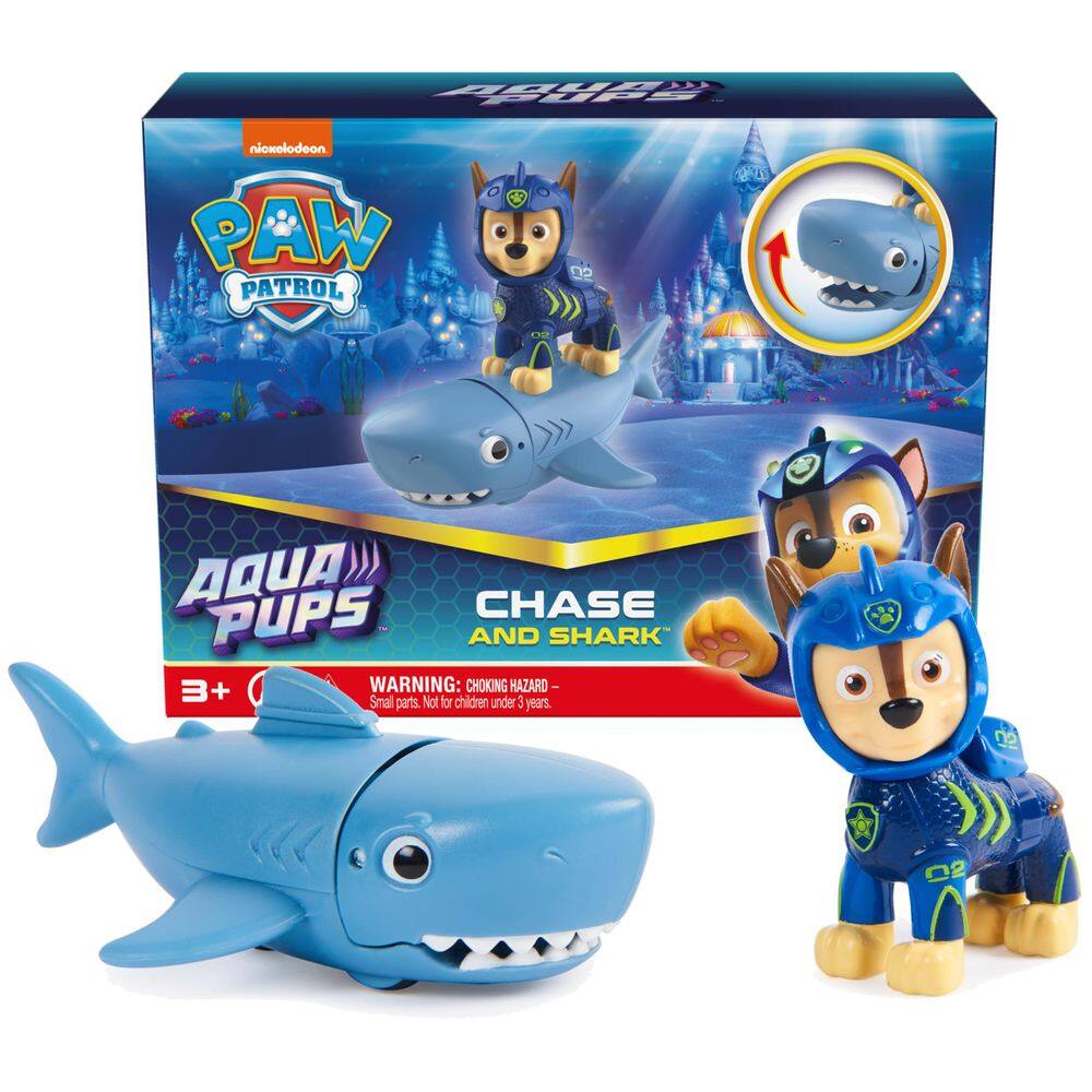 Conjunto de bonecos de ação Paw Patrol Aqua Pups Chase com tubarão