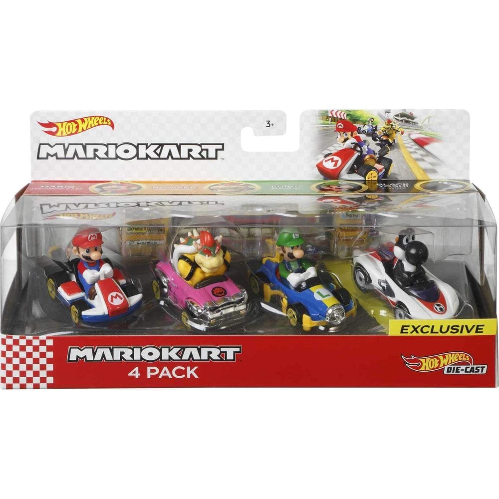 Carros de brinquedo fundidos sob pressão, pacote com 4 personagens de Mario Kart da Hot Wheels
