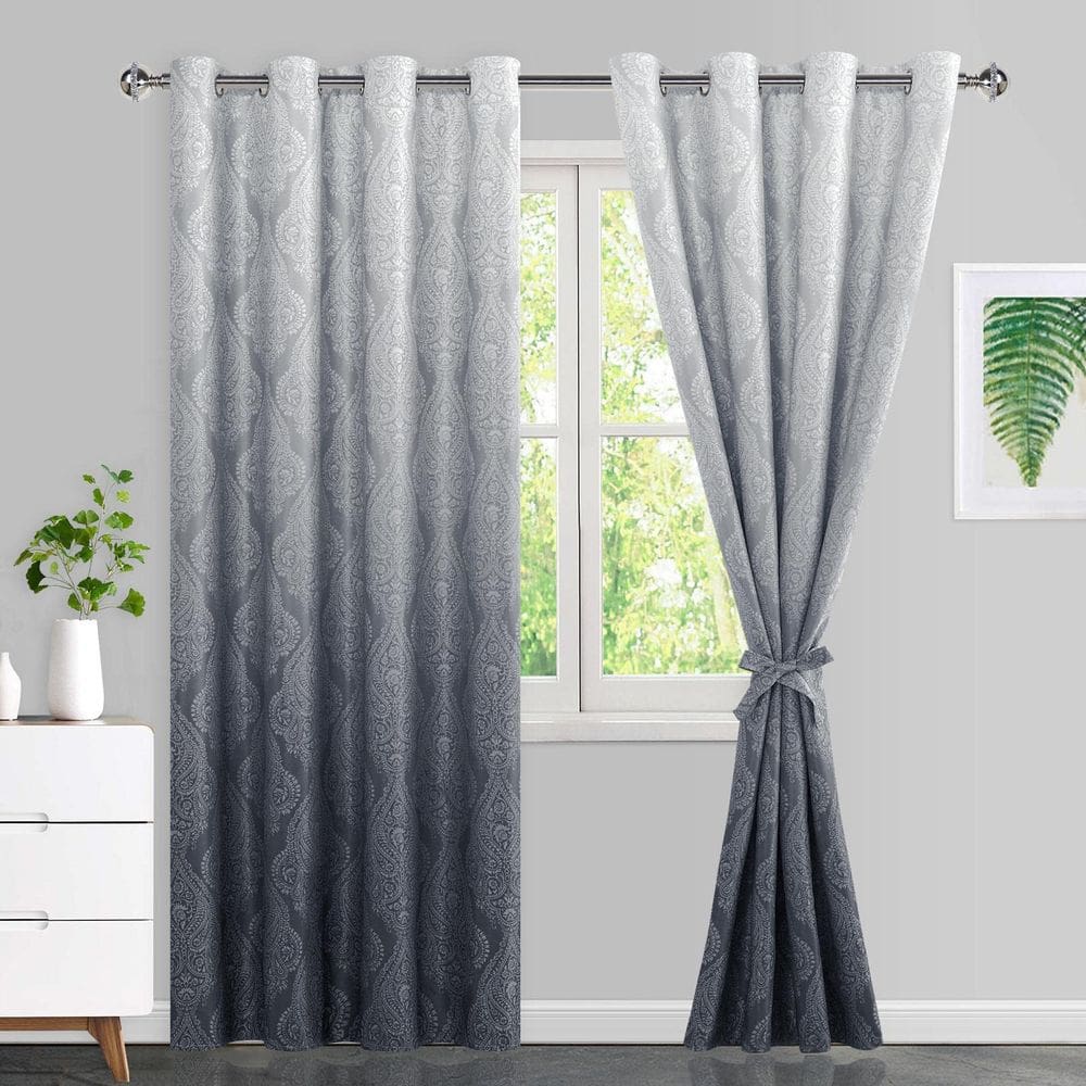 Cortinas Blackout JIUZHEN Grey Ombre 213x213cm com gravatas