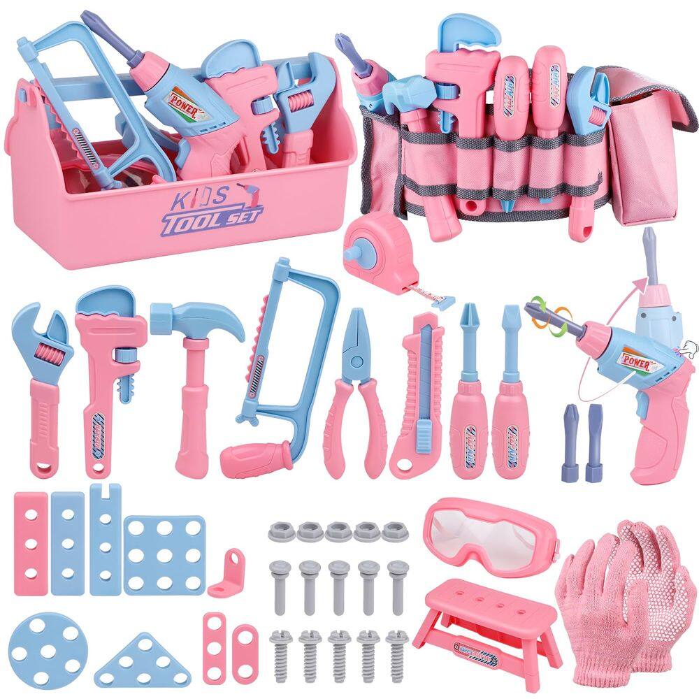 Conjunto de ferramentas Magic4U 48PCS Kids com furadeira eletrônica e fita métrica