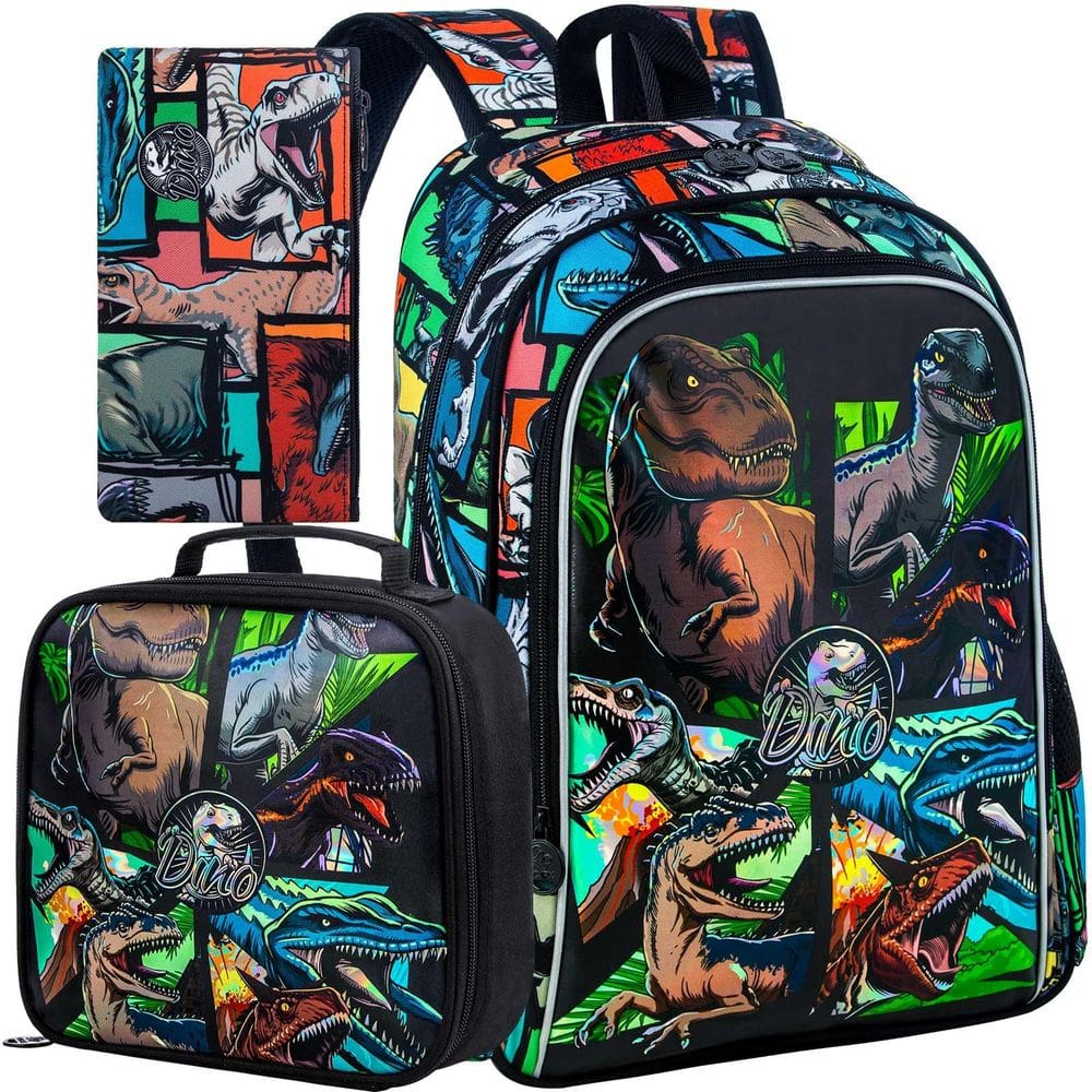 Conjunto de mochilas WZLVO Dinosaur resistente à água para meninos, 3 unidades